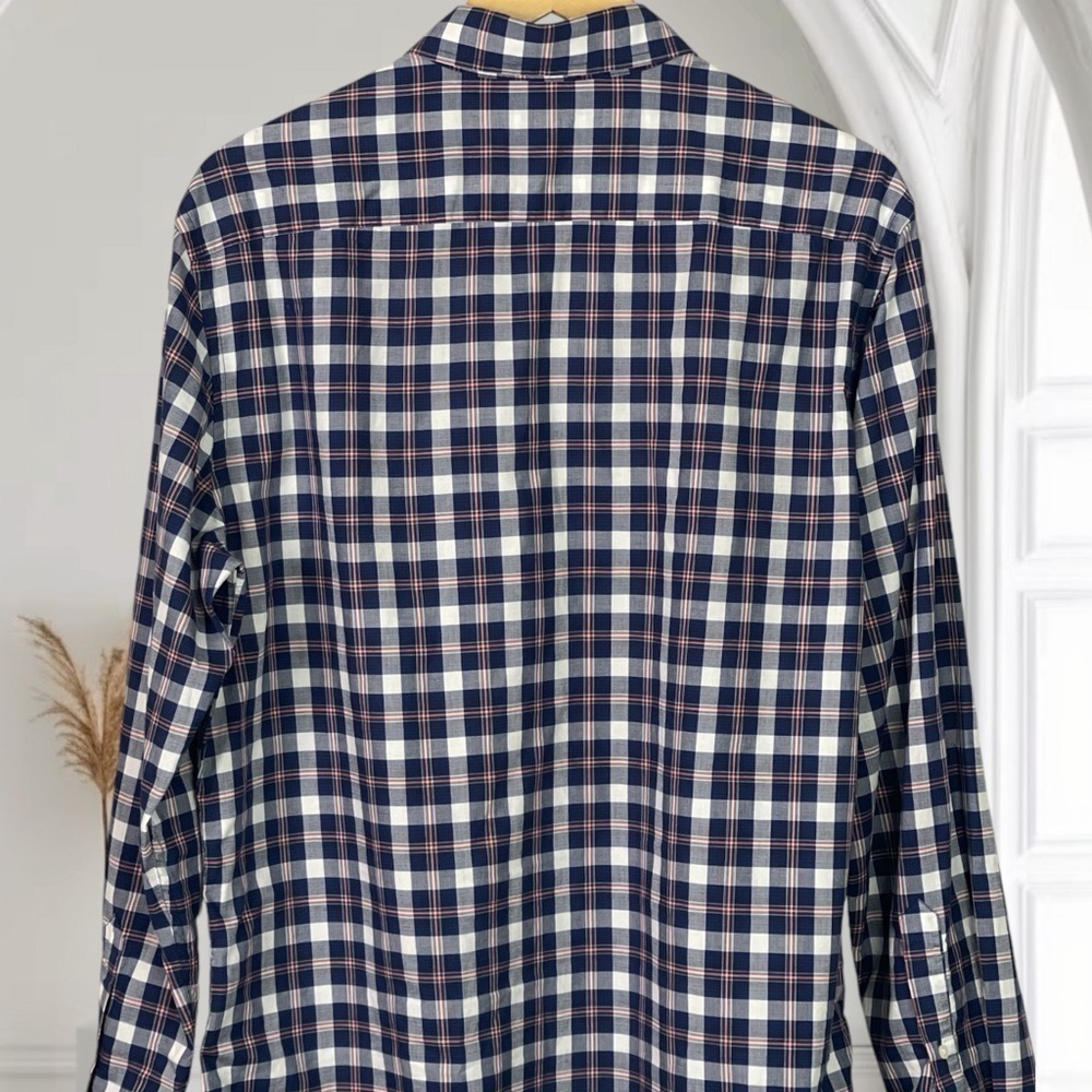 Banana Republic factory Organic Cotton untucked Fit Blue plaid shirt L - Picture 3 of 7